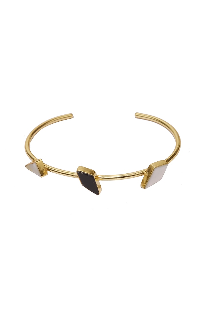 Gold Finish Black Onyx & Pearl Bracelet by Varnika Arora at Pernia's Pop Up Shop