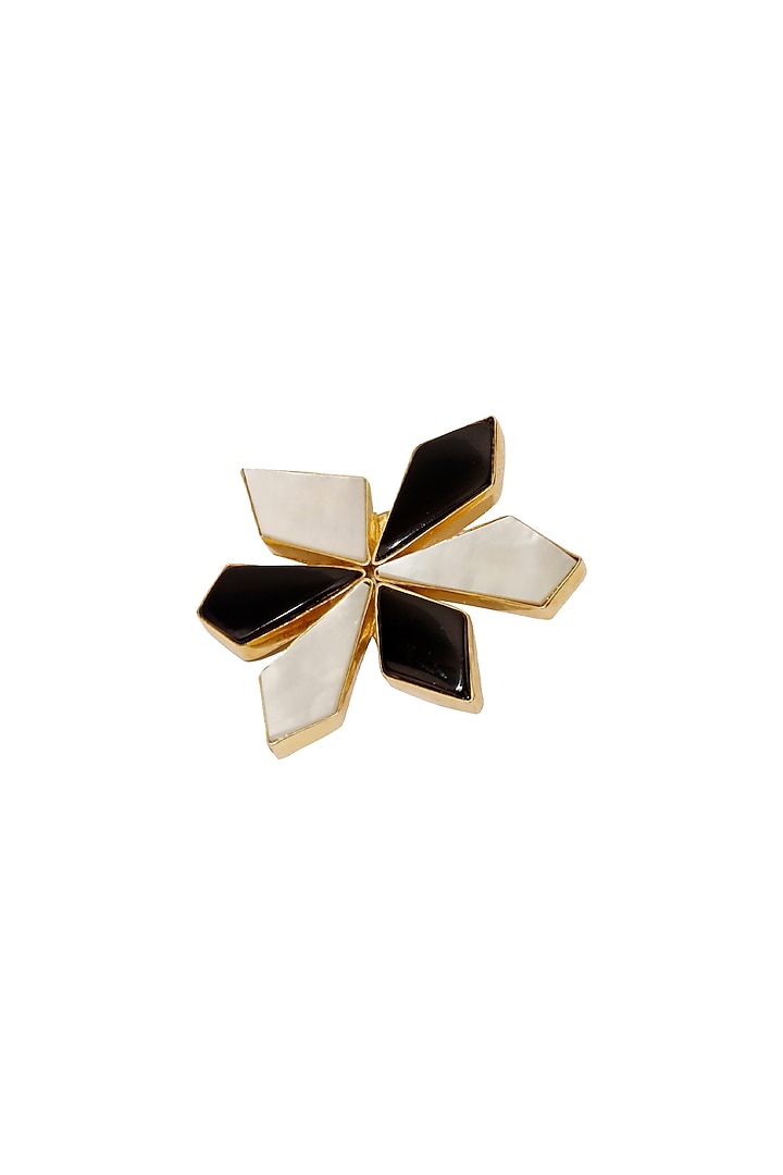 Gold Finish Black Onyx & Mother Of Pearl Brooch by Varnika Arora at Pernia's Pop Up Shop