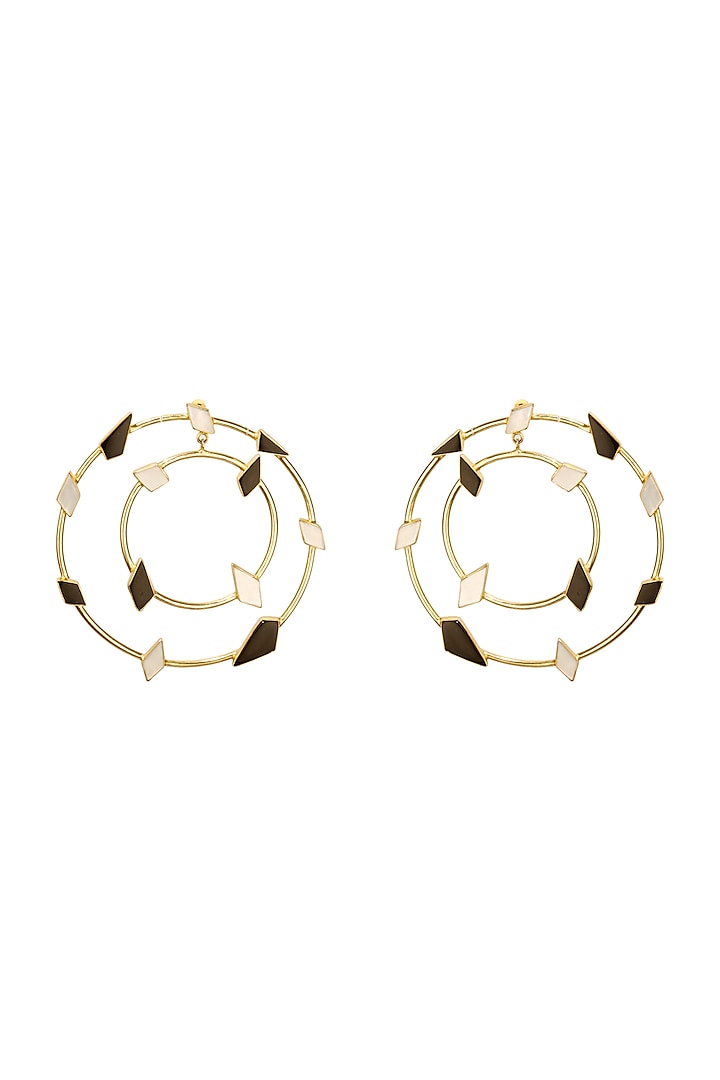 Gold Plated Black Onyx & Mother Of Pearl Earrings by Varnika Arora