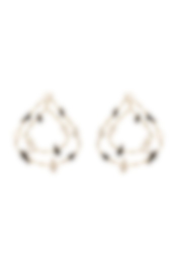 Gold Finish Black Onyx & Mother Of Pearl Hoop Earrings by Varnika Arora