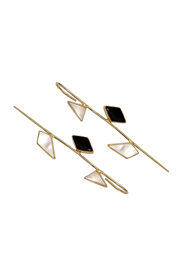 Gold Finish Black Onyx & Mother Of Pearl Earcuffs by Varnika Arora