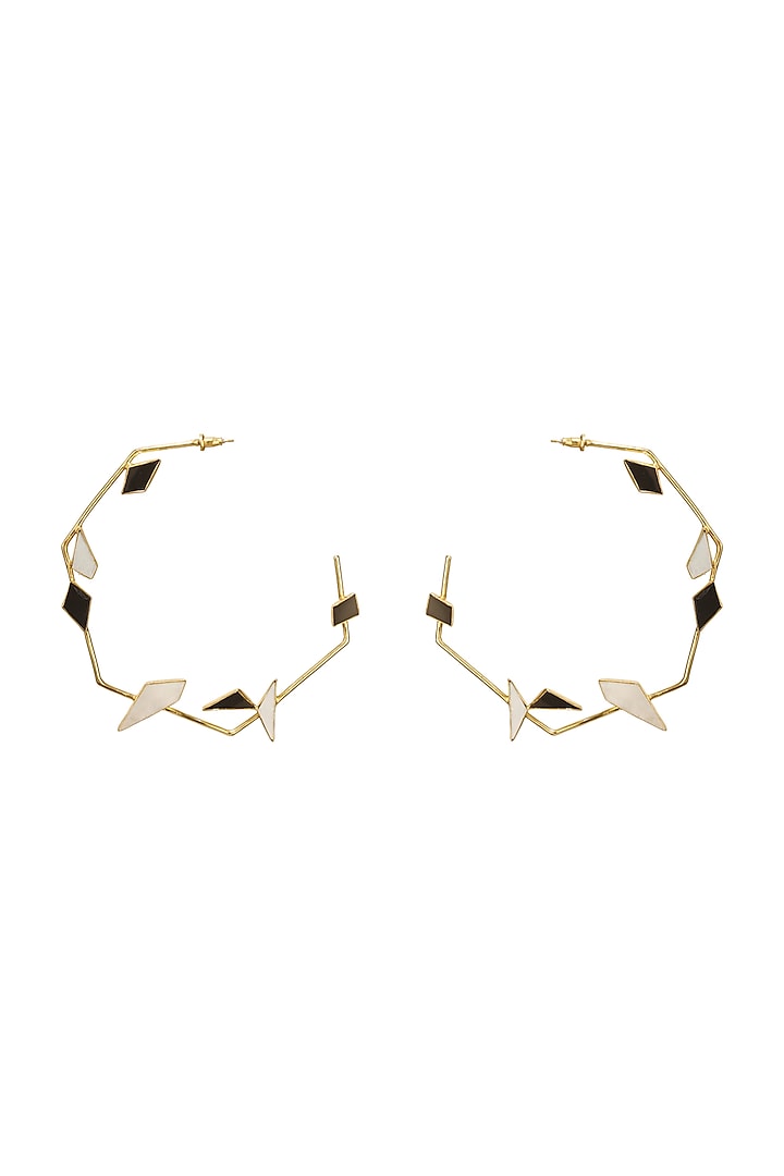 Gold Finish Black Onyx & Pearl Hoop Earrings by Varnika Arora