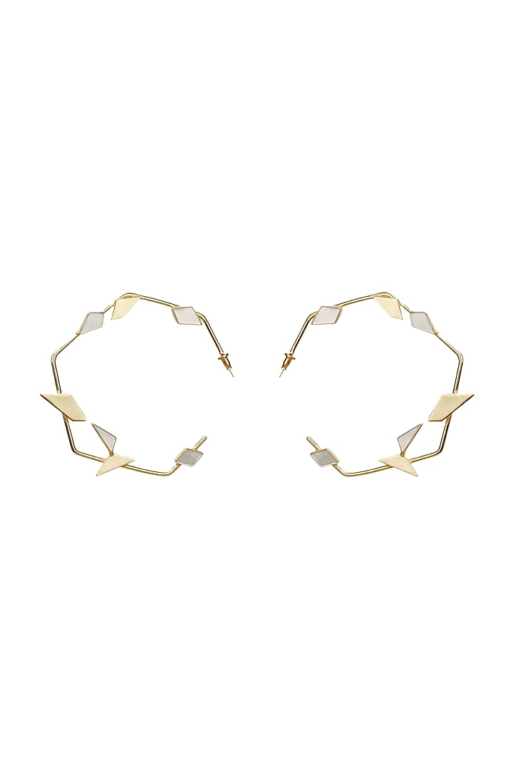 Gold Finish Onyx & Pearl Hoop Earrings by Varnika Arora