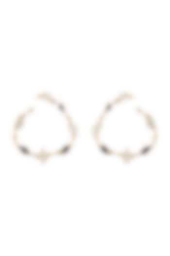 Gold Finish Onyx & Mother of Pearl Hoop Earrings by Varnika Arora