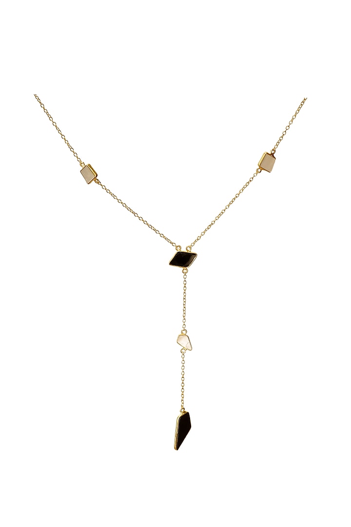 Gold Finish Onyx & Mother of Pearl Necklace by Varnika Arora