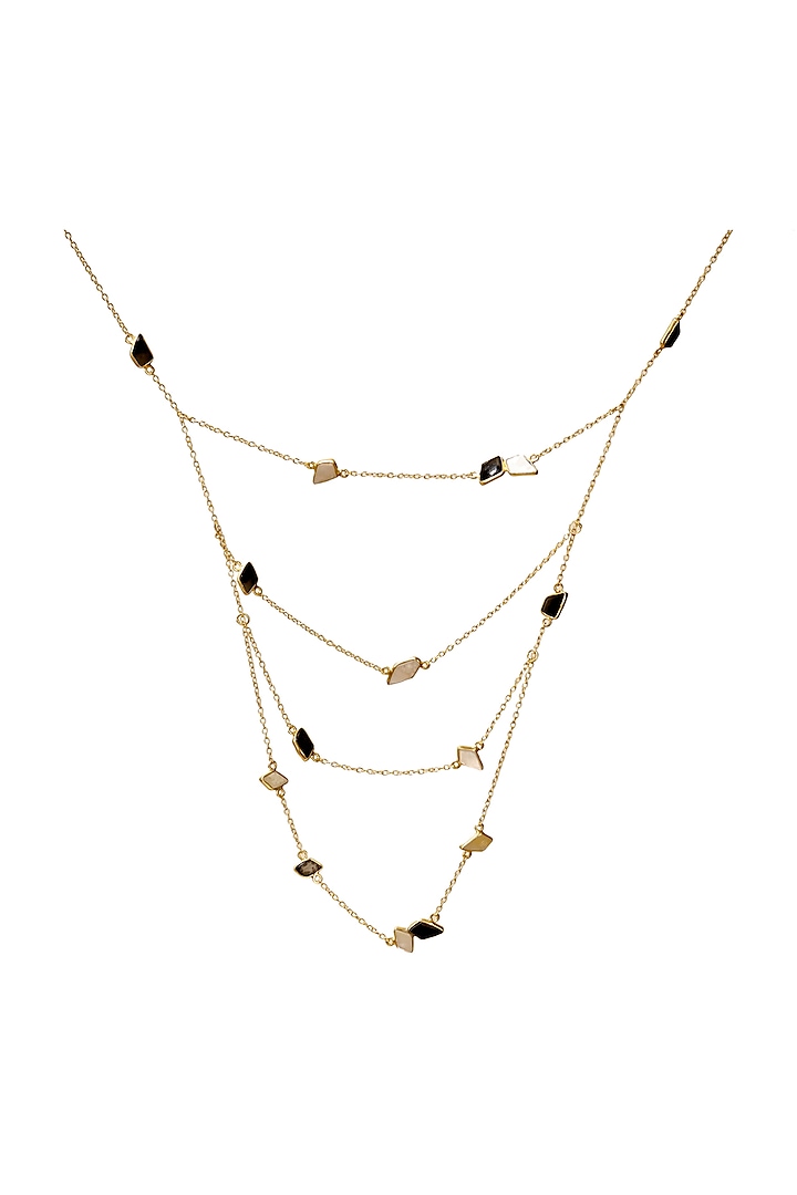 Gold Finish Black Onyx & Mother of Pearl Necklace by Varnika Arora