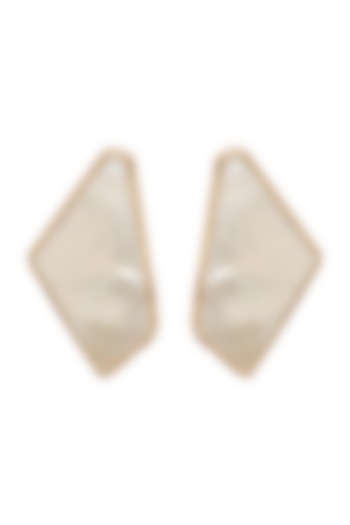 Gold Finish Onyx & Mother of Pearl Stud Earrings by Varnika Arora