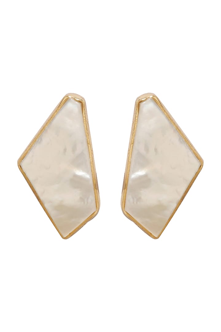 Gold Finish Onyx & Mother of Pearl Stud Earrings by Varnika Arora