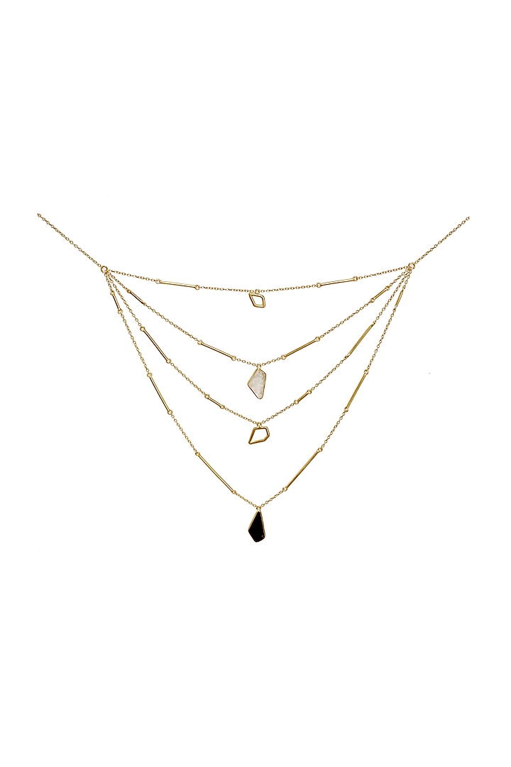 Gold Finish Black Onyx & Pearl Necklace by Varnika Arora
