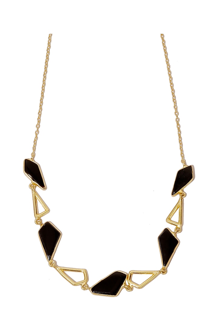 Gold Finish Black Onyx Necklace by Varnika Arora