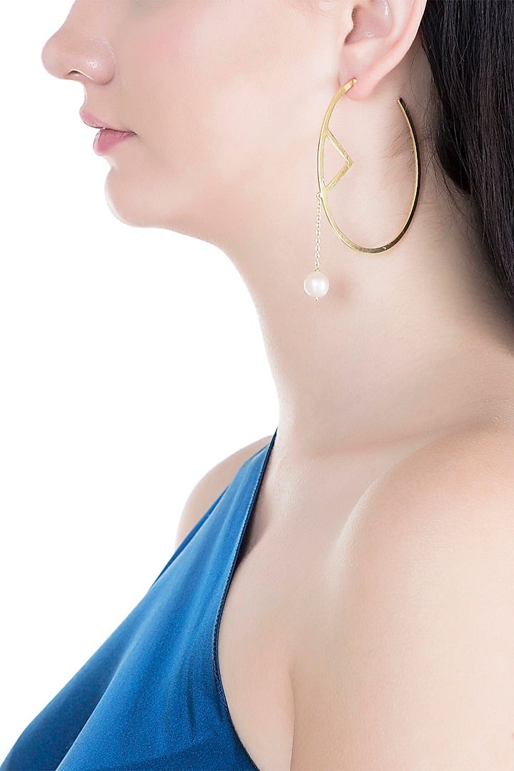 Gold Plated Handmade Pearl Hoop Earrings by Varnika Arora