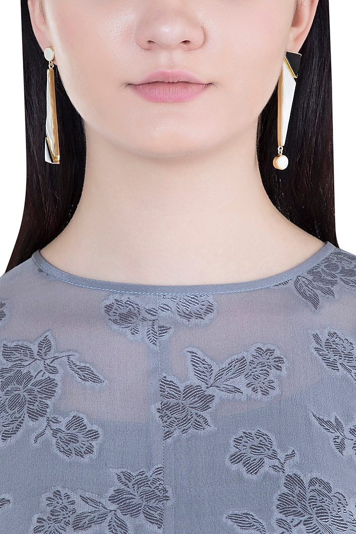 Gold Plated Handmade White MOP, Pearl & Black Onyx Earrings by Varnika Arora