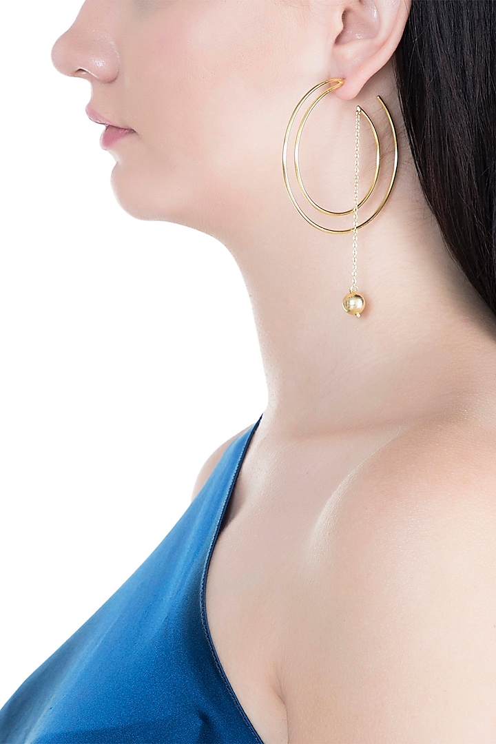 Gold Plated Handmade Bead Hoop Earrings by Varnika Arora