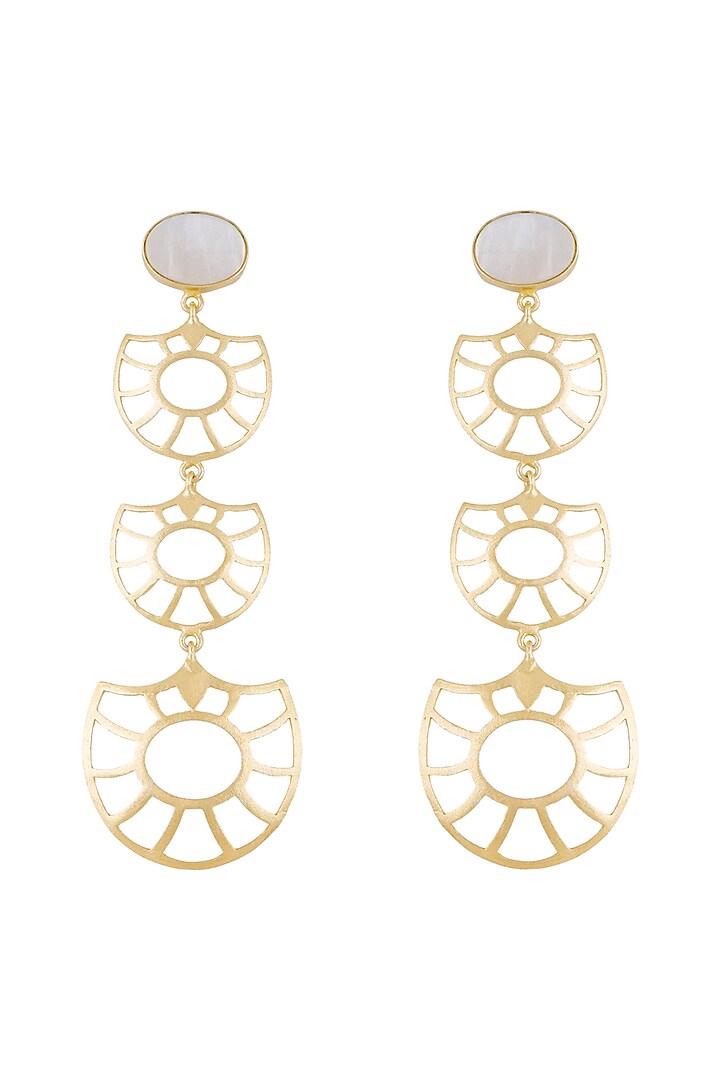 Gold Plated Handmade White MOP Earrings by Varnika Arora at Pernia's Pop Up Shop