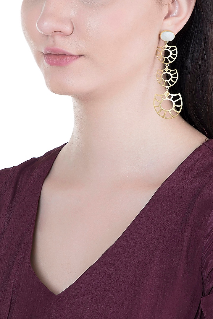 Gold Plated Handmade White MOP Earrings by Varnika Arora