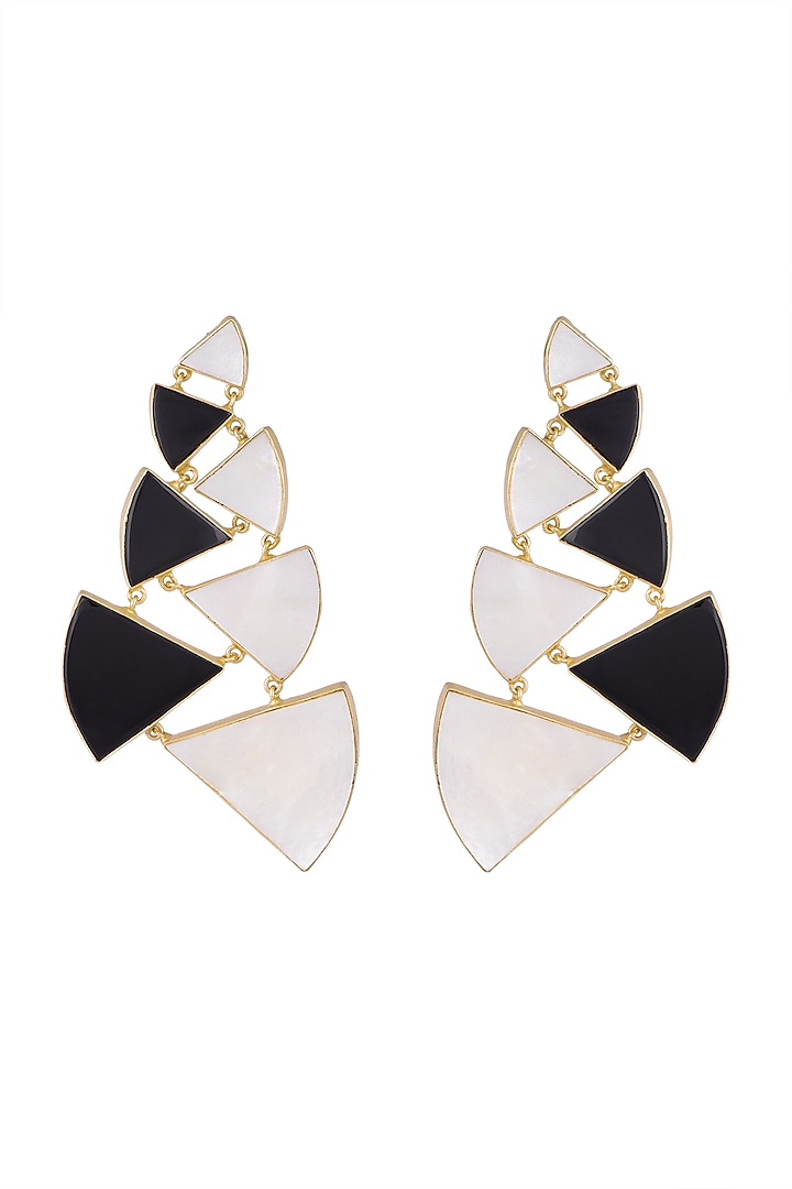 Gold Plated Handmade Black Onyx & White MOP Long Earrings by Varnika Arora at Pernia's Pop Up Shop