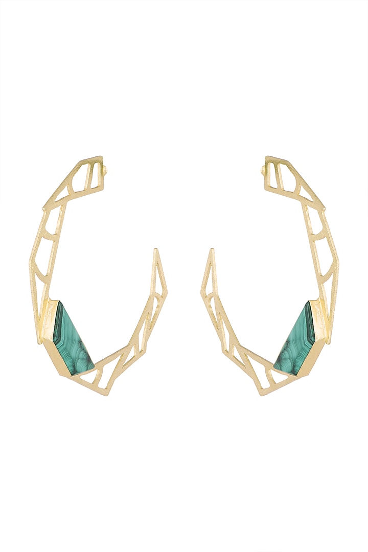 Gold Plated Handmade Malachite Stone Hoop Earrings by Varnika Arora at Pernia's Pop Up Shop