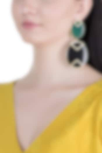 Gold Plated Handmade Green & Black Onyx Geometric Earrings by Varnika Arora at Pernia's Pop Up Shop