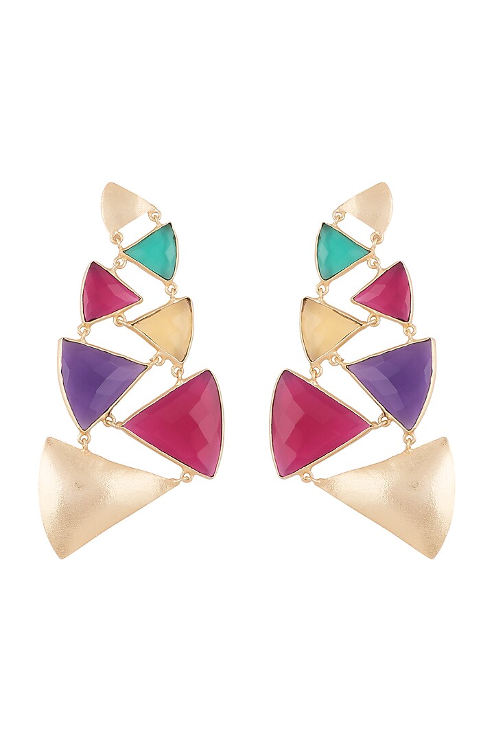 Gold Plated Handmade Pink Quartz, Amethyst, Emerald Green & Citrine Stone Earrings by Varnika Arora at Pernia's Pop Up Shop