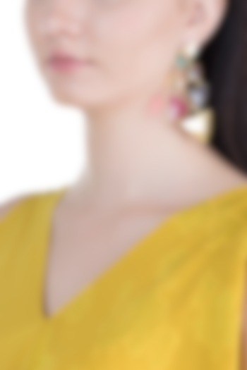 Gold Plated Handmade Pink Quartz, Amethyst, Emerald Green & Citrine Stone Earrings by Varnika Arora at Pernia's Pop Up Shop