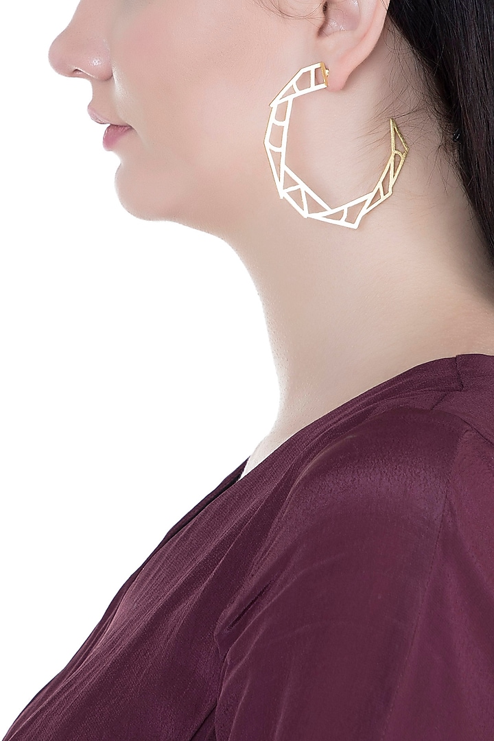 Gold Plated Handmade Big Hoop Earrings by Varnika Arora at Pernia's Pop Up Shop