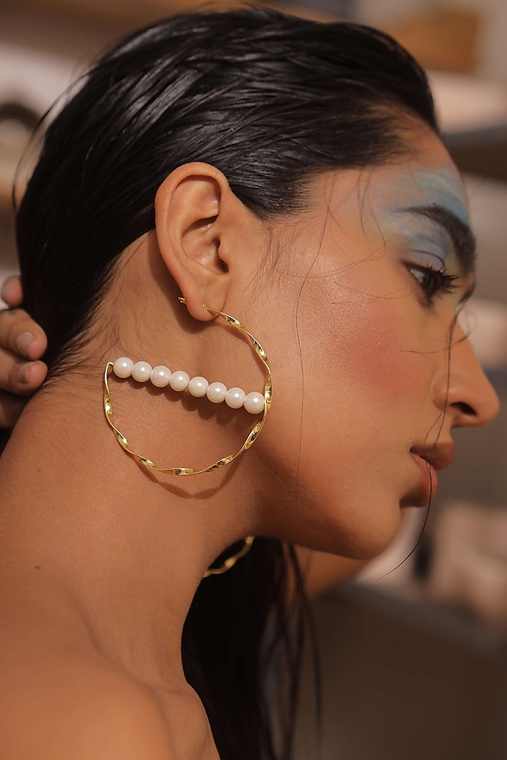 Gold Plated Pearl Earrings by Varnika Arora