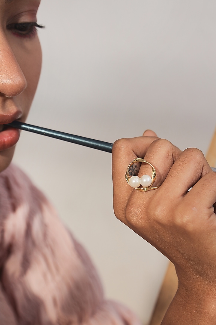 Gold Plated Ring With Pearl by Varnika Arora