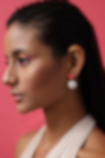 Gold Finish Enameled & Pearl Earrings by Varnika Arora at Pernia's Pop Up Shop