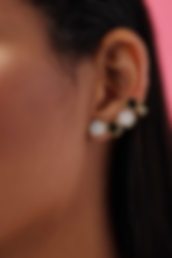 Gold Finish Mother Of Pearl & Enameled Earrings by Varnika Arora at Pernia's Pop Up Shop