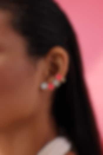 Gold Finish Mother Of Pearl & Enameled Earrings by Varnika Arora at Pernia's Pop Up Shop