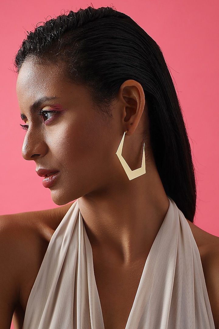Gold Finish Hoop Earrings by Varnika Arora at Pernia's Pop Up Shop