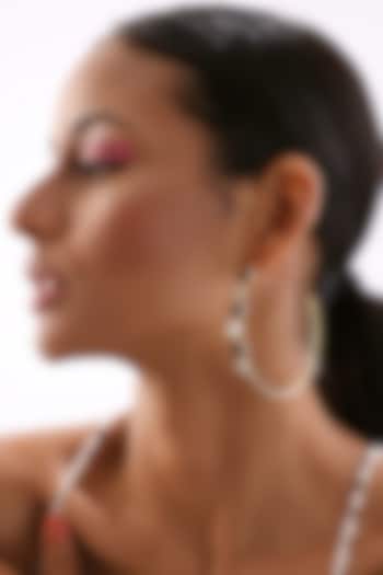 Gold Finish Mother Of Pearl & Enameled Hoop Earrings by Varnika Arora at Pernia's Pop Up Shop