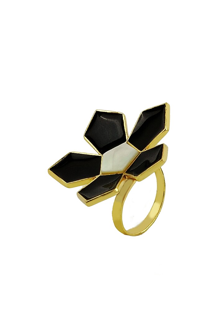 Gold Finish Enameled Floral Ring by Varnika Arora at Pernia's Pop Up Shop