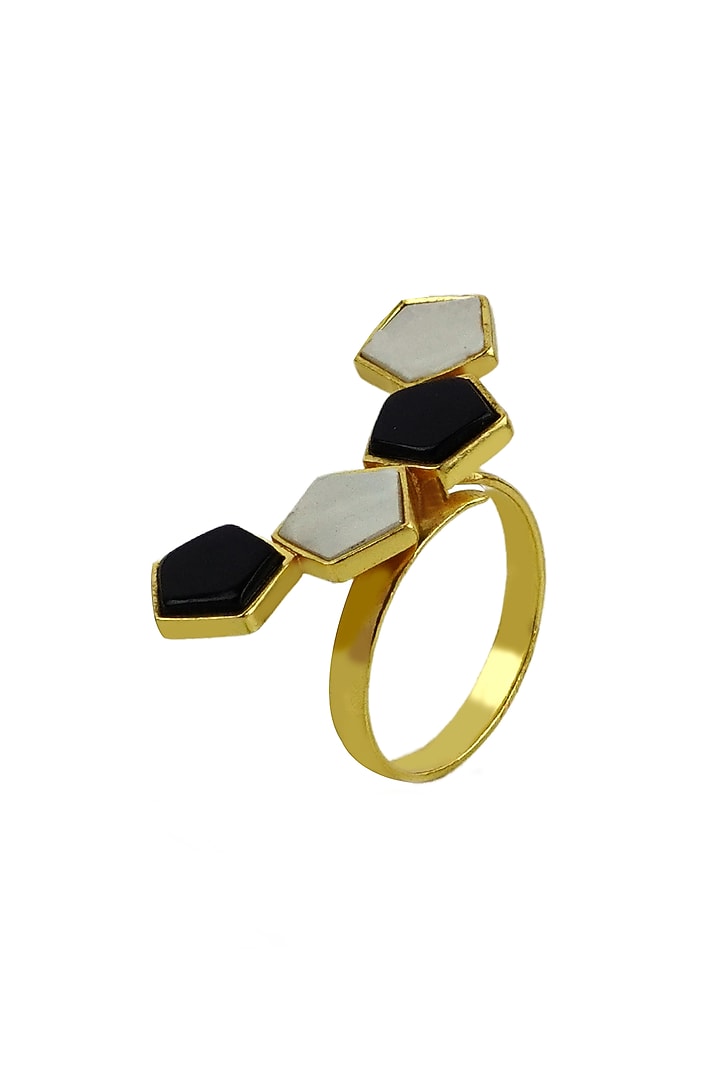 Gold Finish Enameled Floral Ring by Varnika Arora at Pernia's Pop Up Shop