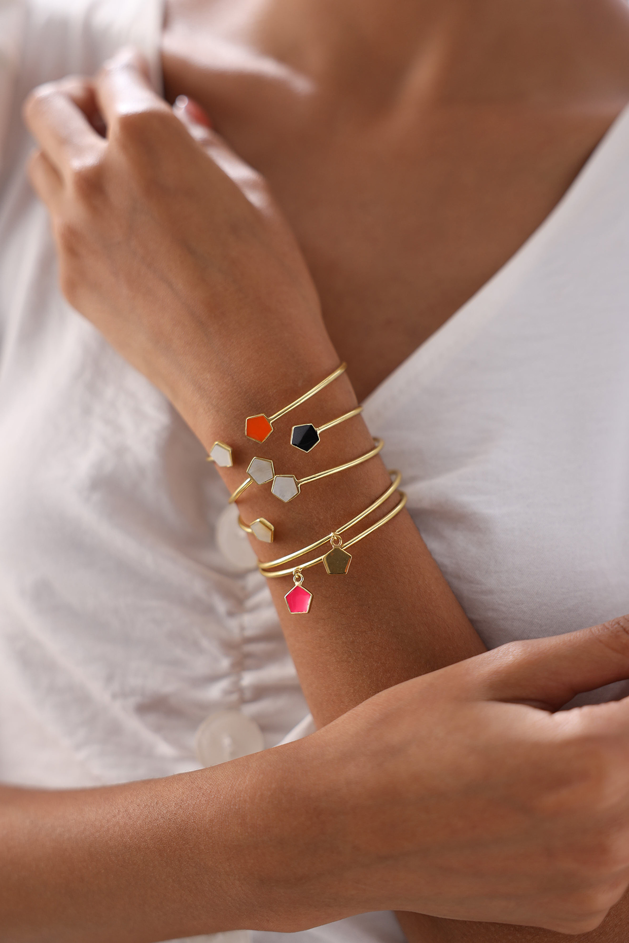 Gold Finish Enameled Bangle by Varnika Arora at Pernia's Pop Up Shop