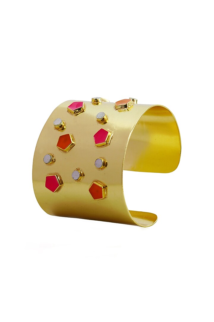 Gold Finish Enameled Bangle by Varnika Arora at Pernia's Pop Up Shop