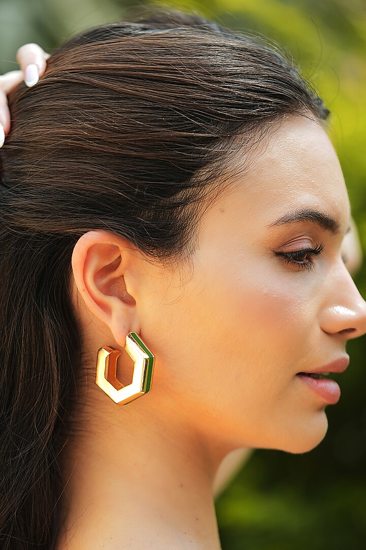 Gold Plated Green Enameled Hoop Earrings by Varnika Arora at Pernia's Pop Up Shop