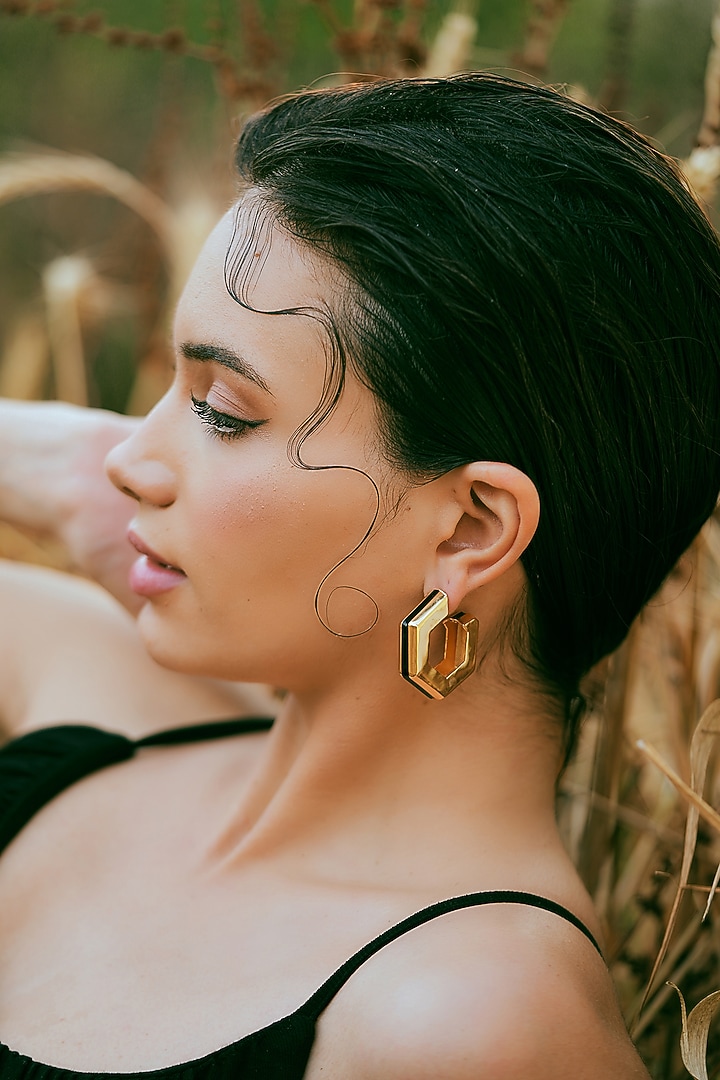 Gold Plated Black Enameled Hoop Earrings by Varnika Arora at Pernia's Pop Up Shop