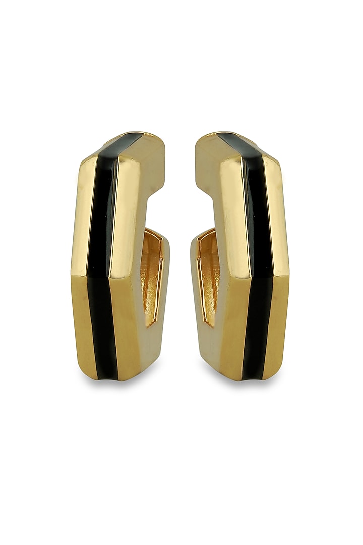 Gold Plated Black Enameled Hoop Earrings by Varnika Arora at Pernia's Pop Up Shop