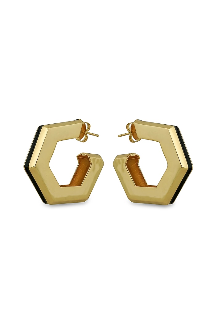 Gold Plated Black Enameled Hoop Earrings by Varnika Arora at Pernia's Pop Up Shop