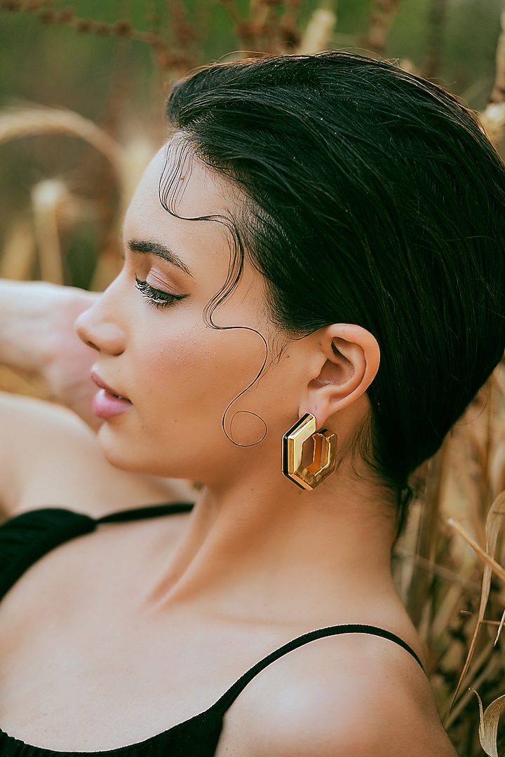 Gold Plated Black Enameled Hoop Earrings by Varnika Arora at Pernia's Pop Up Shop
