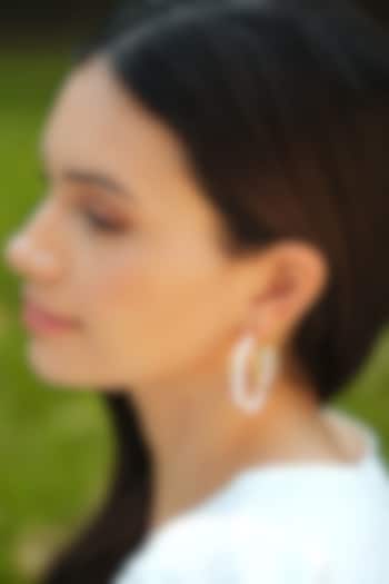 Gold Plated White Enameled Hoop Earrings by Varnika Arora at Pernia's Pop Up Shop