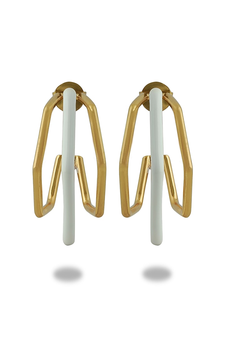 Gold Plated White Enameled Hoop Earrings by Varnika Arora at Pernia's Pop Up Shop