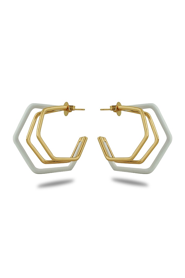 Gold Plated White Enameled Hoop Earrings by Varnika Arora at Pernia's Pop Up Shop