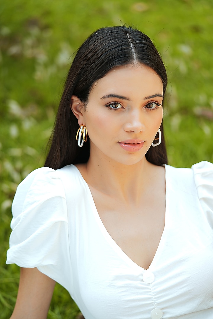 Gold Plated White Enameled Hoop Earrings by Varnika Arora at Pernia's Pop Up Shop
