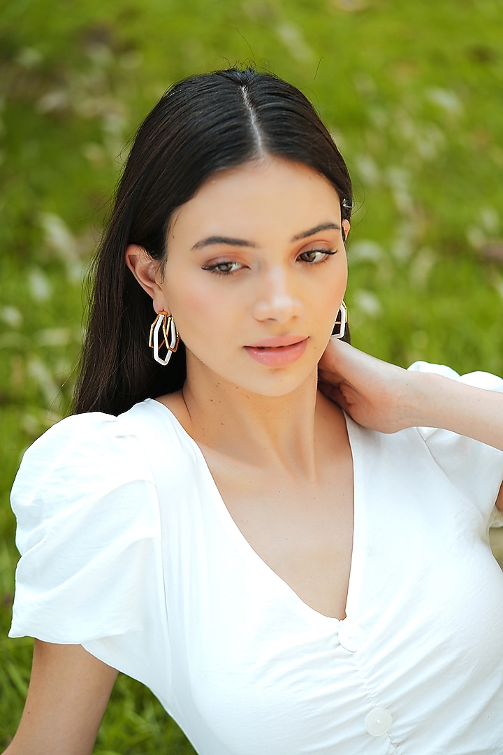 Gold Plated White Enameled Hoop Earrings by Varnika Arora at Pernia's Pop Up Shop
