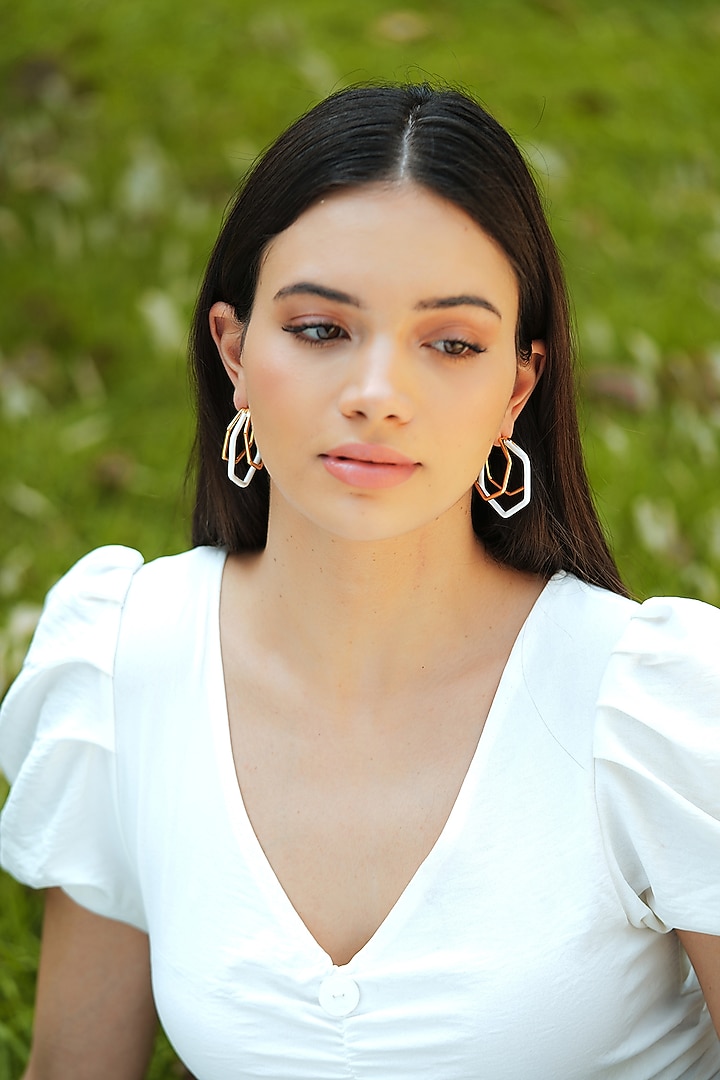 Gold Plated White Enameled Hoop Earrings by Varnika Arora at Pernia's Pop Up Shop