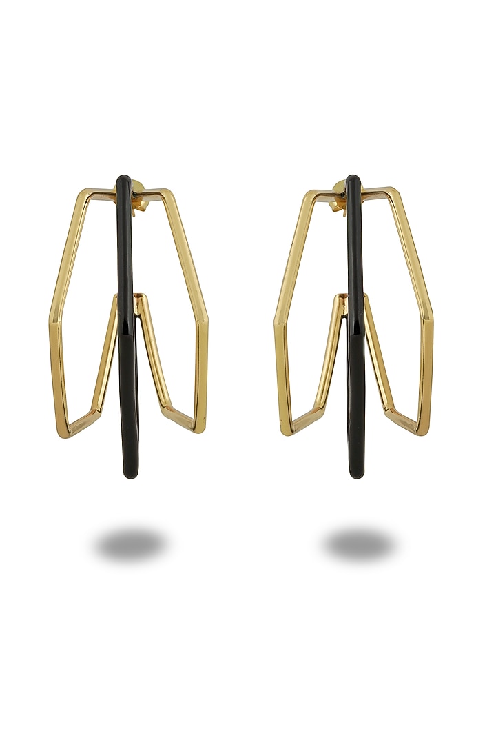Gold Plated Black Enameled Hoop Earrings by Varnika Arora at Pernia's Pop Up Shop