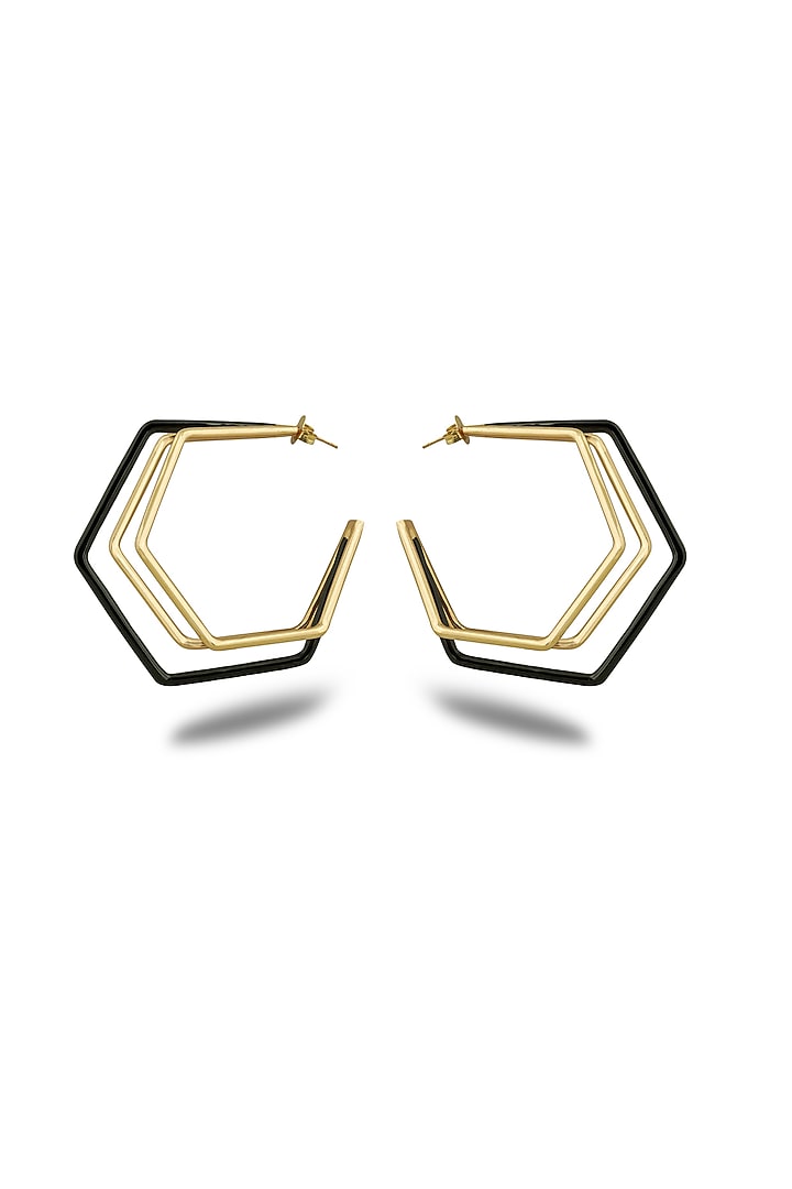 Gold Plated Black Enameled Hoop Earrings by Varnika Arora at Pernia's Pop Up Shop