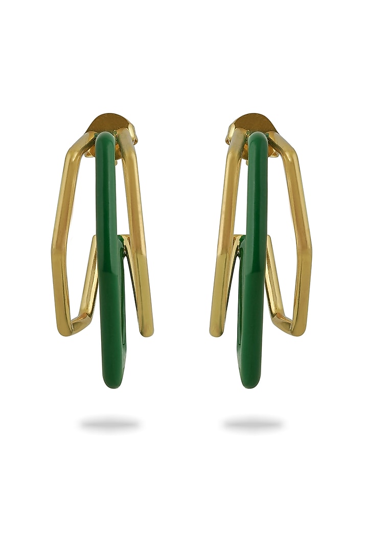 Gold Plated Green Enameled Hoop Earrings by Varnika Arora at Pernia's Pop Up Shop